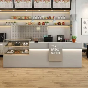 Customizable Minimally Modern Restaurant Bar Tea Shop Cashier Station Baked Cake Dessert Coffee Corner with LED Lighting