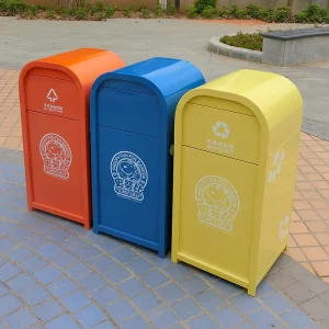 Customizable Modern Garbage Bin Powder Coated Urban Dustbin Durable Outdoor Trash Can Cartoon Style Trash Cans for School Public