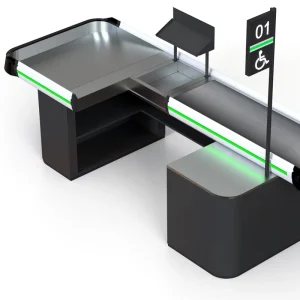 Customizable Steel Belt Heavy duty Stability Supermarket Checkout Counter With LED Board