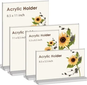 Customize 4×6 in Acrylic Sign Holder Double Sided Vertical Display Racks Clear Tabletop Stand for Home Office Restaurants Store