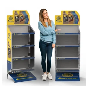 Customized 4 Tier Heavy Duty Metal Powder Coated Floor Standing Display Rack Modern Design Easy Assembly Custom Logo Auto