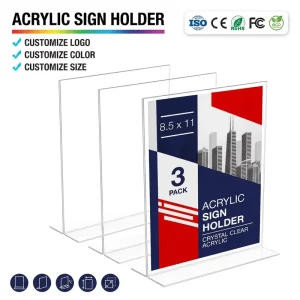 Customized Acrylic Sign Holder 3 Pack 8.5 X 11 Heavy Duty T Shape Table Top Display Stand Crystal Clear Menu Holder