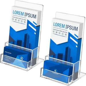 Customized Acrylic Transparent 2 compartment 4inch Plexiglass Display Stand For Magazines Advertising Brochures Menus & Flyers