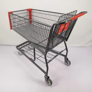 Customized American Style Black Grocery Store Steel Trolley Supermarket Shopping Cart With Back Basket