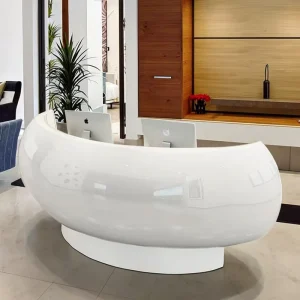 Customized Arc Shaped Modern Design Reception Counter Company Front Desk Cash Register Display Cabinet Supermarket Checkout