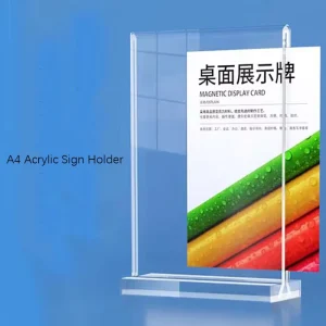 Customized Clear Acrylic A4 Sign Holder Magnetic Desktop Display Stand for Retail