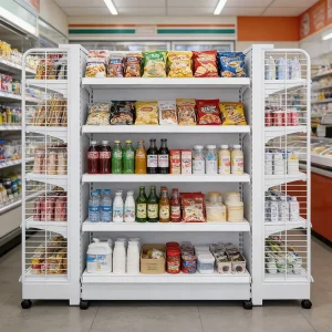Customized Cold Rolled Steel Single Sided Light Duty Freestanding Supermarket Rack Reinforced Load Bearing Moisture Proof Epoxy