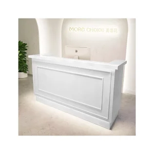 Customized Design Modern Wooden White Logo Front Desk Cashier Office Reception Desk Checkout Counters