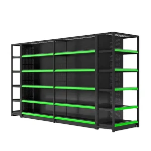 Customized Double Sided Heavy Duty Metallic Steel Shelving System Supermarket and Retail Display Racks