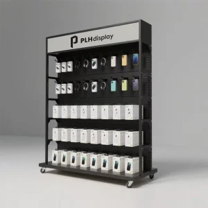 Customized Durable Slatwall with Metal Shelves for Mobile Phone Accessories Display Rack