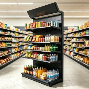Customized Durable Supermarket Gondola Shelving Metal Display Rack 300mm Depth 50mm Height 1200mm Width for Grocery Retail