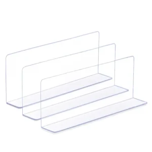 Customized Free Standing Transparent Acrylic Gondola Shelving Dividers L Shaped PET Supermarket Display Tabletop Shelf Divider