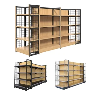 Customized Gondola Shelving Metal Wood Gondola Supermarket Store Display Rack Shop Shelving