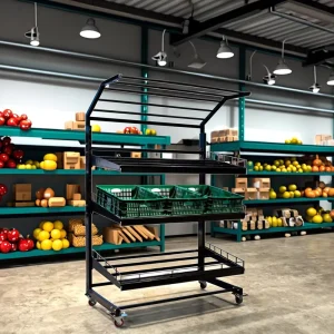Customized Heavy Duty Single-Sided Metal Supermarket Display Racks With 1 Shelf And Custom Dimensions For Vegetables And Fruits