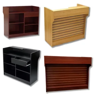 Customized MDF Cash Wrap Checkout Counter with Slatwall Front Modern Stylish Durable and Eco-Friendly for Retail Stores