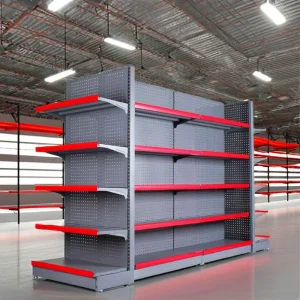 Customized Metal Double Sided Supermarket Shelving Gondola Display Stand Epoxy Powder Coating Adjustable Light Duty Corrosion