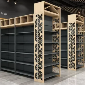 Customized Metal and Wood Grocery Store Retail Display Racks Gondola Shelving Supermarket Shelf Shelves