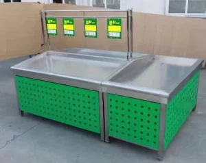 Customized Metallic Light Duty Supermarket Double Sided Fruit Vegetable Display Stand Powder Coated Finish 50 150kg Capacity
