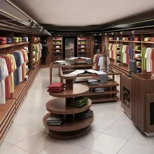Customized Modern Menswear Retail Display Shelf Wood Interior Design Suit Shop Rack