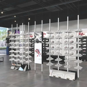 Customized OEM Metal Wall Mounted Store Design Metal Sneaker Shoe Store Display Racks With Light
