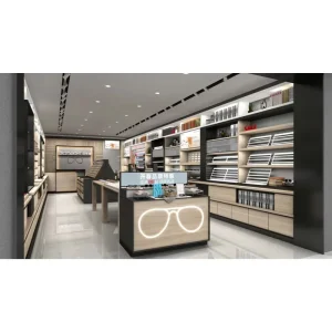 Customized Optical Store Fixtures for Display Shelves Glass Showcase Eyewear Display Stand in Retail Store