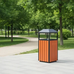 Customized Outdoor Wood and Metal Steel Trash Sorting Garbage Recycle Bin Clear Public Waste Bin