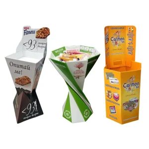 Customized Portable Hexagon Dump Bin Display Stand Creative Shapes POP up Corrugated Cardboard Dump Display for Snack Food