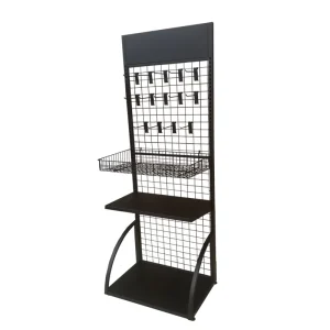 Customized Retail Store Wire Mesh Metal Grid Wall Hook Hanging Merchandise Shelf Floor Display Stand Rack