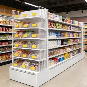 Customized Single Sided Light Duty Supermarket Rack Bulk Food Display Shelf Quick Installation Cold Rolled Steel