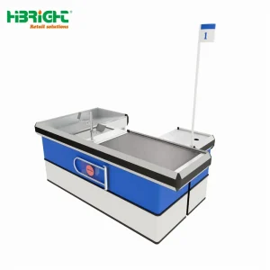 Customized Size Stainless Steel Supermarket Checkout Counter with Storage Space Modern Design Durable & Eco Friendly