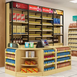 Customized Supermarket Checkout Counter Cash Counter Table Design MDF Cashier Convenient Store Check Out Counter