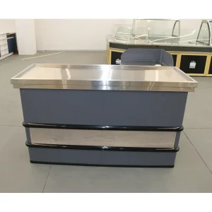 Customized Supermarket Checkout Counter Made of Stainless Steel Featuring Quick Checkout and Cash Drawer