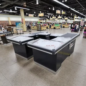 Customized Supermarket Checkout Counter Made of Stainless Steel Featuring Quick Checkout and Cash Drawer