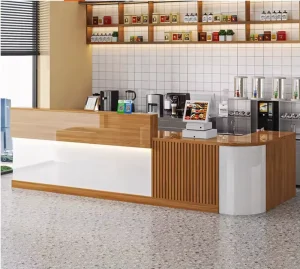 Customized Traditional Small Reception Desk for Commercial Use for Cashier Counter Bar Milk Tea Shop Front Desk Corner Table