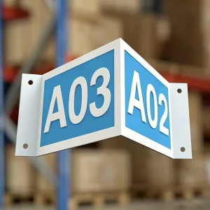 Customized V Shape Aisle Single Sided Bar Code Sign Industrial for Large Scale Warehouse Storage Systems