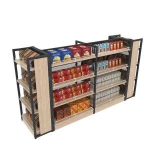 Customized Wood and Store Pharmacy Shelf Supermarket Rack Gondola Shelving Durable Wooden and Metal Supermarket Shelf
