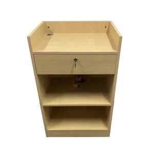 Customized Wooden Cash Register Wooden Wrap Counter Stand Cashier Table Checkout Counter
