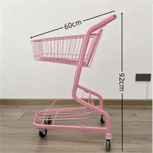 DG-40L Boutique Unfolding 2-Tier Zinc Plated Pink 40L Capacity Shopping Trolley 4” PU Wheels Indoor Use