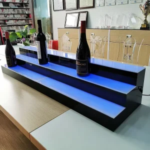 Desk Liquor Shelf LED Custom 3 Tiers PMMA Rum Display Acrylic Whisky Vodka Champagne Brandy Wine Bar Store Stand Rack