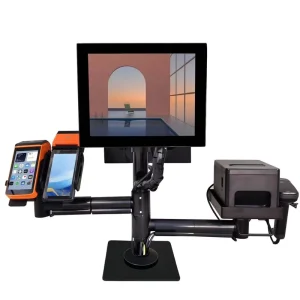 Desktop Point of Sale Cash Register System OEM ODM POS Terminal System Stand Foldable Pole Mount Stand with 2 Monitor Arms