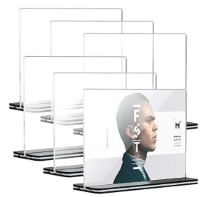 Desktop Sign Display Holder Clear Acrylic T Shape Black Base Double Sided Menu Display