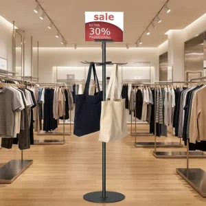 Detachable Metal Black Powder Coated Freestanding Heavy Duty Shopping Bag Display Stand Bag Holder Sign Frame Mall Retail Vendor