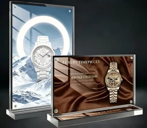 Diamond Polished Acrylic Magnetic Sign Holder Clear T Shape Menu Display Stand for Luxury Retail Advertising
