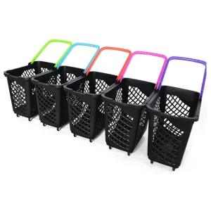 Direct Selling Retail Store 65L Colorful Handles WZ Plastic Shopping Cart Plastic Basket with Wheels