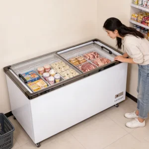Display Deep Freezer Meat Shop Island Freezer Supermarket Refrigeration Glass Door Supermarket Frozen Food