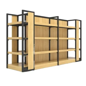 Display Gondola Shelving Rack for Retail Supermarket Steel Wood Shelves Metal Storage Rack