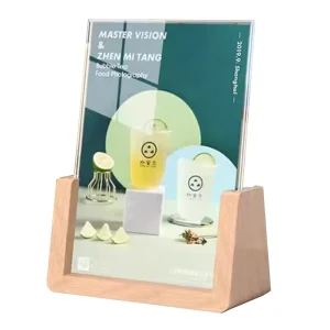 Display Rack Acrylic Solid Wood Based Price List Menu Holder Advertising Card Double sided Wooden Display Stand