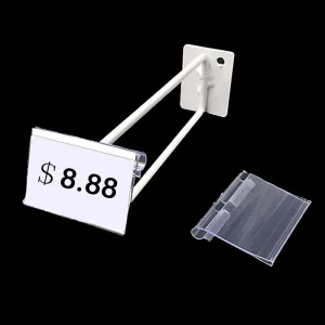 Display Wire Basket Custom PVC Labels Retail Hang Holder Strip Price Tag Holder with Adhesive Tape for Wire Shelf Slatwall Hook