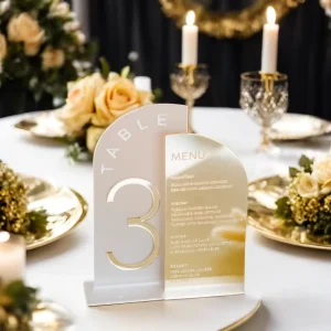Double Half Arched Frosted Gold Mirror Modern Eco Friendly Durable Acrylic Wedding Table Numbers Menu Sign for Wedding Reception