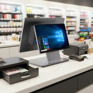 Double Self Service POS System Cash Register Dual 15.6 Inch Touch Screens Horizontal Vertical Capacitive 10 Point Touch 80mm